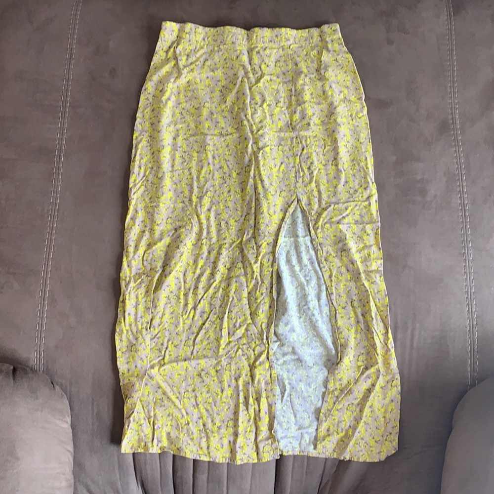 Cute brown and yellow floral midi skirt